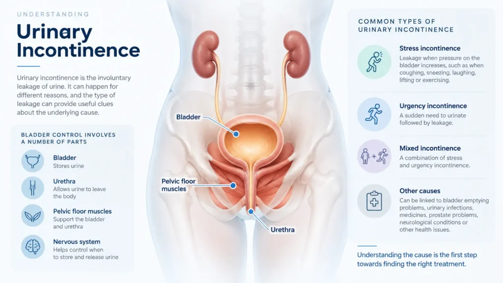 incontinence direct Middlesbrough infographic on urinary incontinence symptoms reasons and treatment options