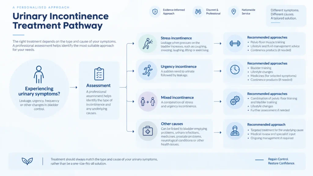 urinary incontinence treatment options infographics from the incontinence direct Middlesbrough