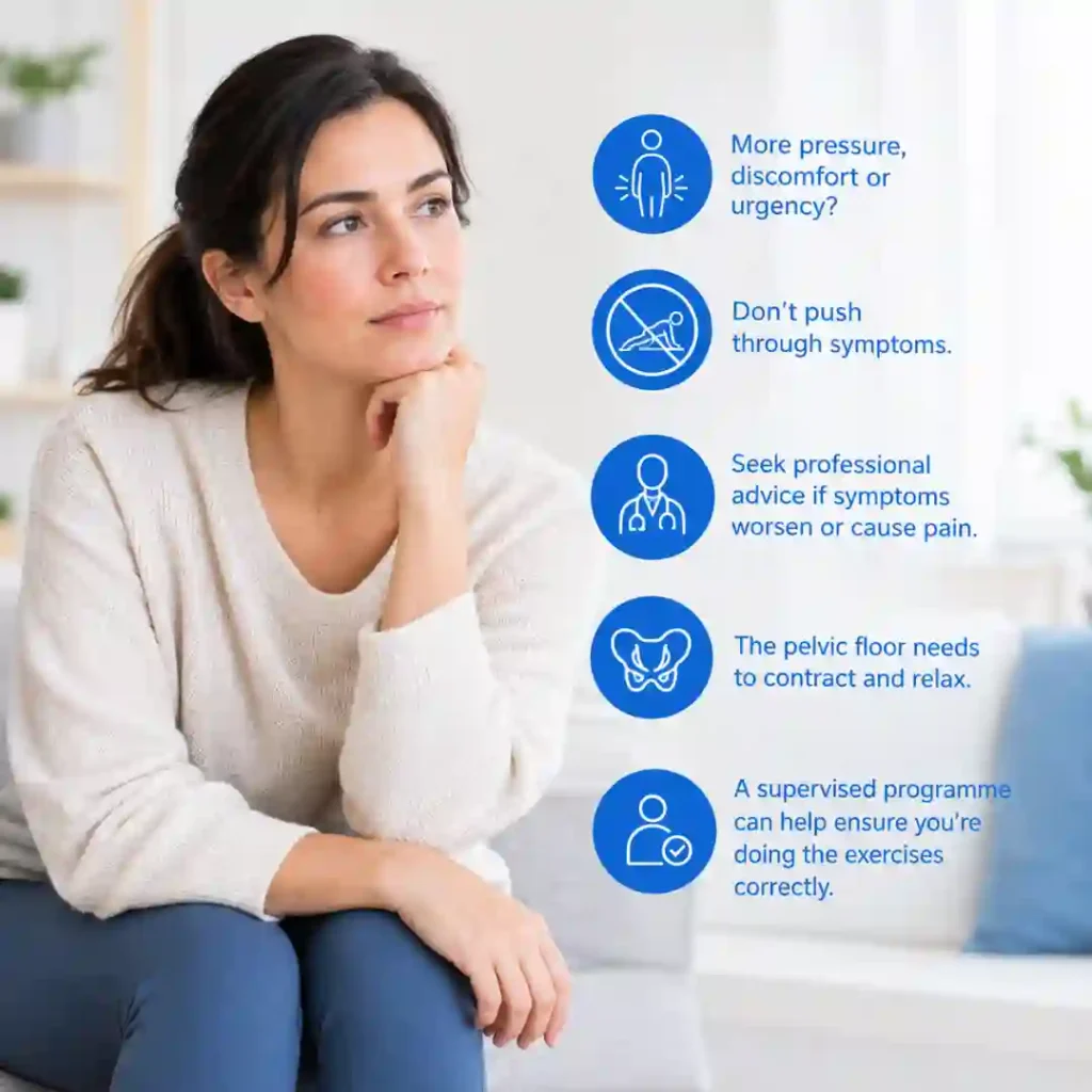 Pelvic-floor exercises Middlesbrough involve controlled contraction and relaxation. Persistent pressure, discomfort or urinary urgency may warrant professional assessment.